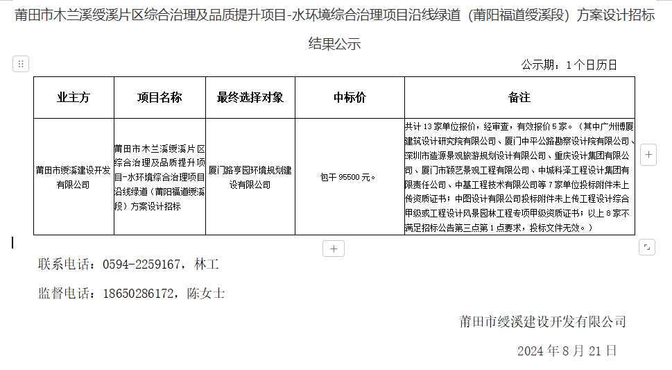 莆田市木蘭溪綬溪片區(qū)綜合治理及品質(zhì)提升項目-水環(huán)境綜合治理項目沿線綠道（莆陽福道綬溪段）方案設(shè)計招標(biāo)結(jié)果公示.png